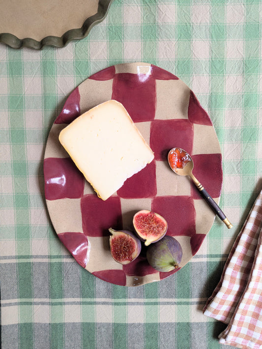 Burgundy Wavy Oval Check Serving Platter