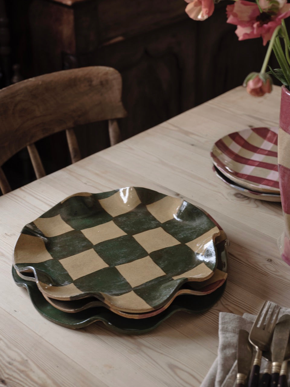Green Wavy Check Serving Platter