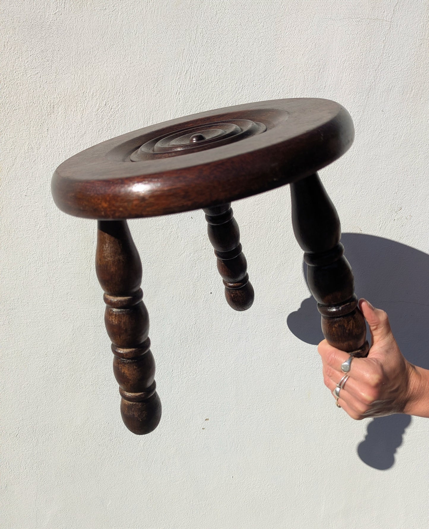 Wide Vintage French Stool Bobbin Stool