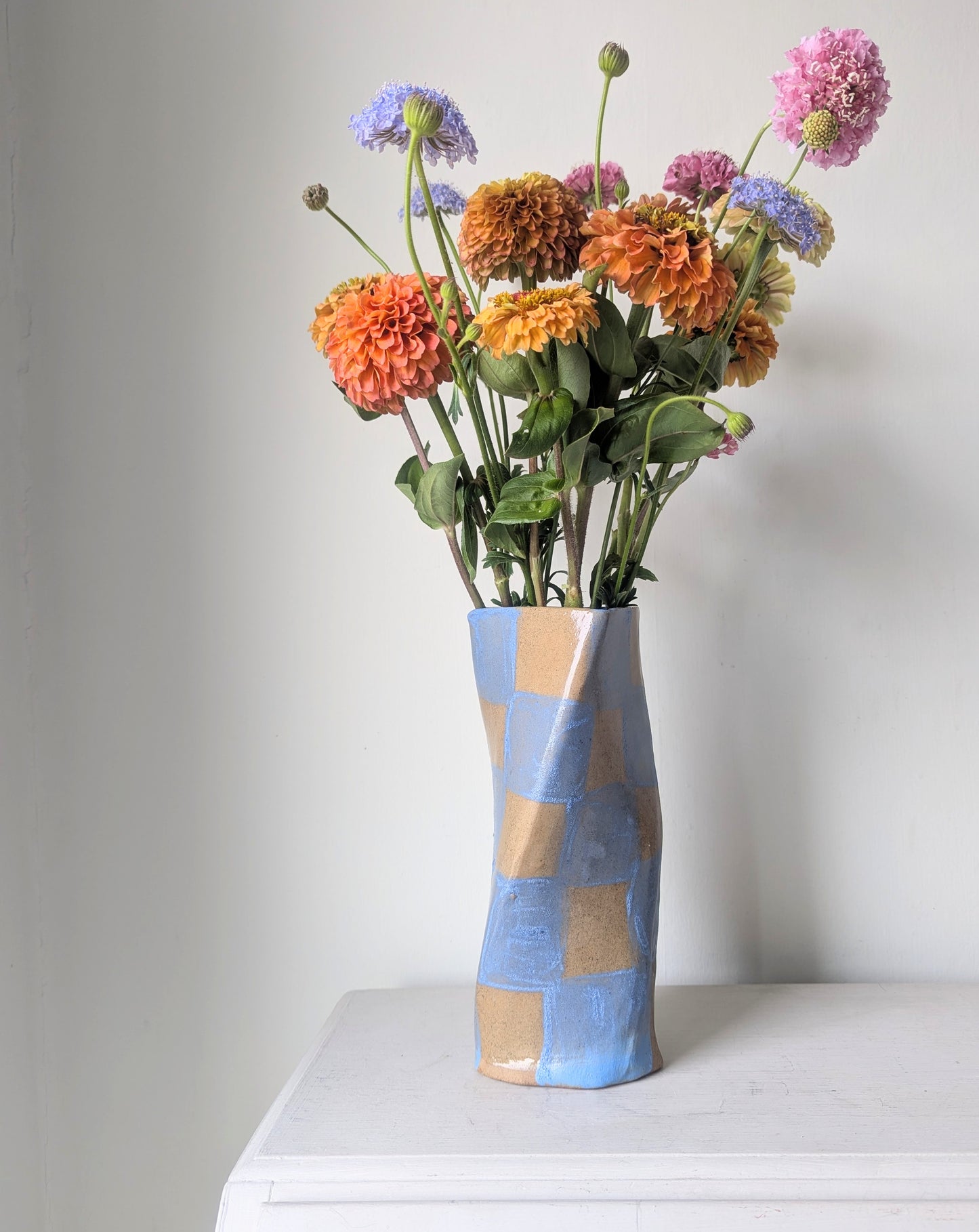 Baby Blue Check Twist Vase