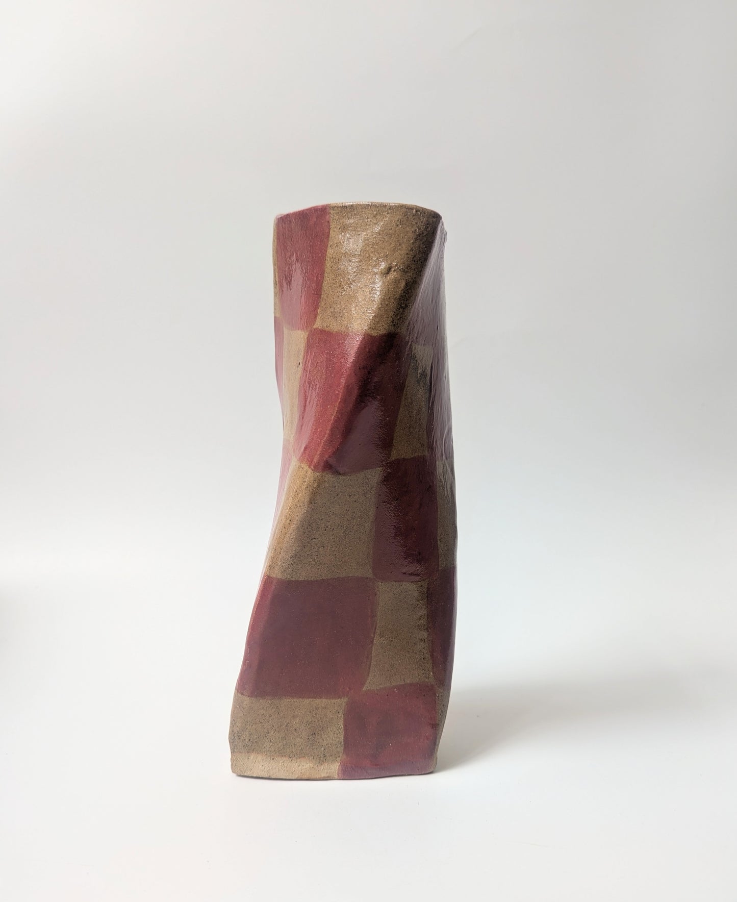 Burgundy Check Twist Vase Seconds