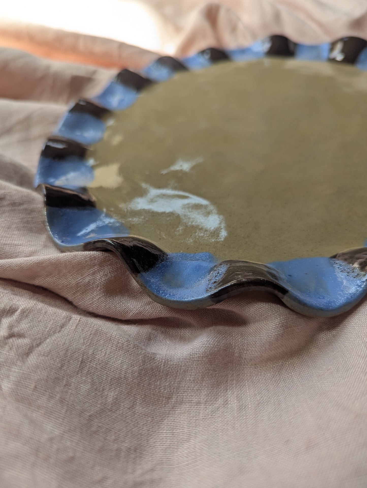 Baby Blue & Chocolate Brown Wavy Edged Platters Seconds