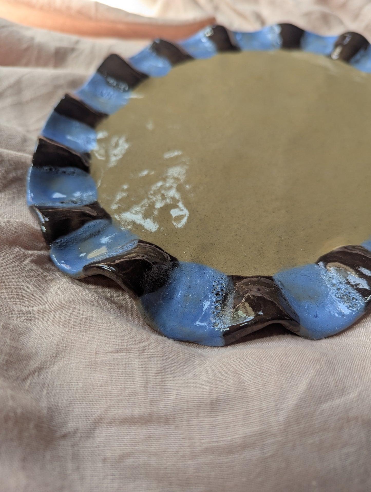 Baby Blue & Chocolate Brown Wavy Edged Platters Seconds