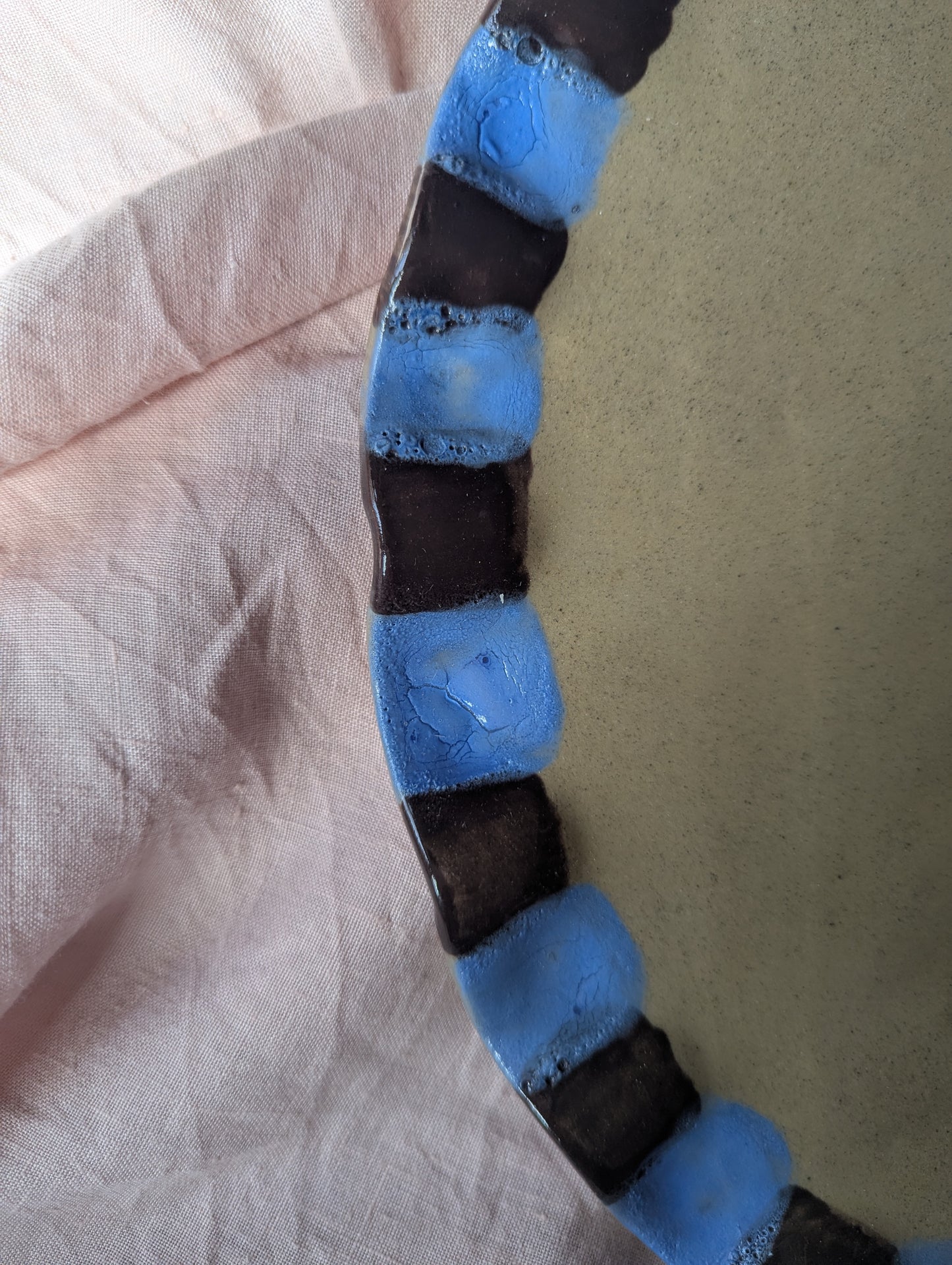 Baby Blue & Chocolate Brown Wavy Edged Platters Seconds