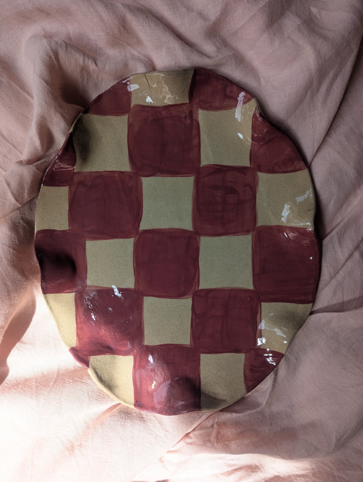Burgundy Wavy Check Platter Seconds