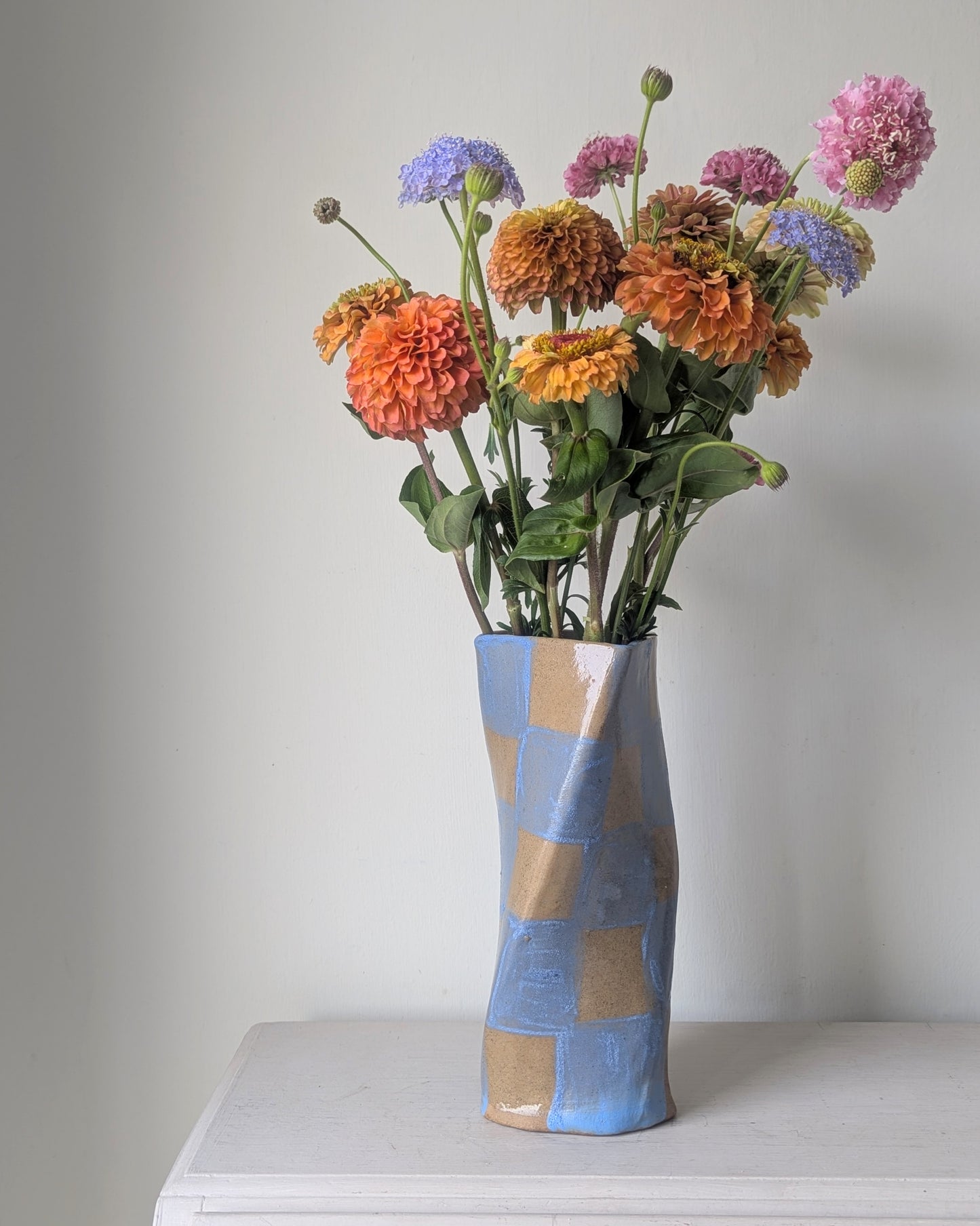 Baby Blue Check Twist Vase