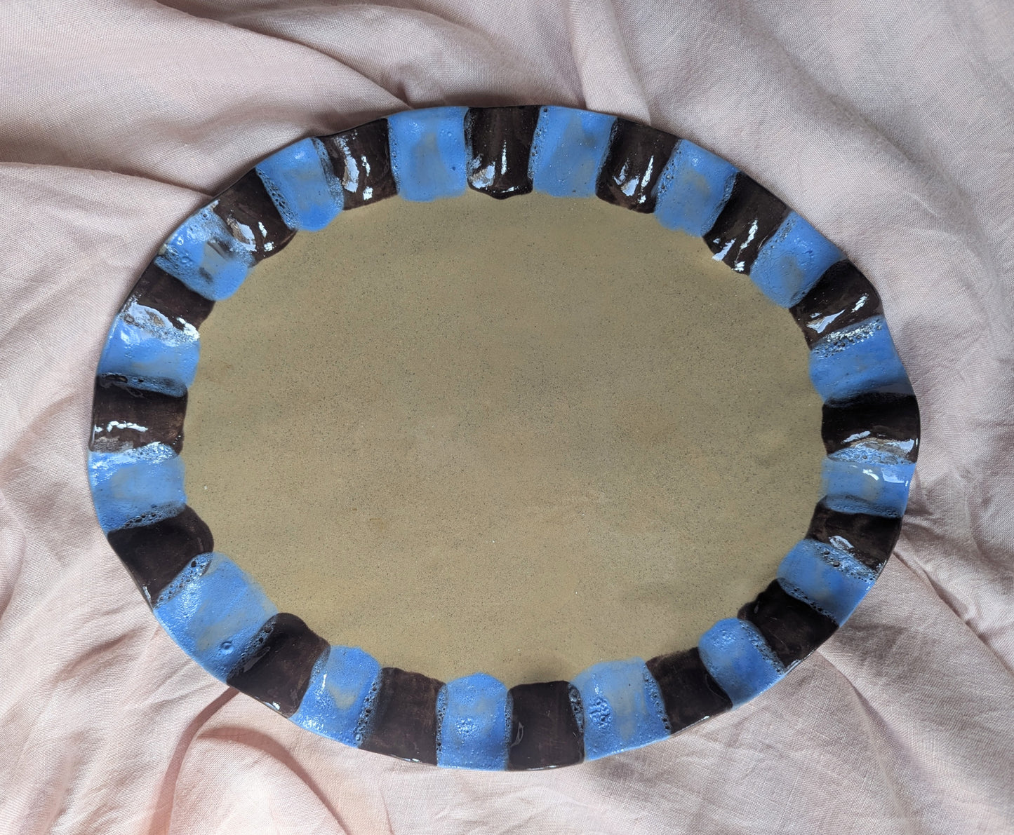 Baby Blue & Chocolate Brown Wavy Edged Platters Seconds