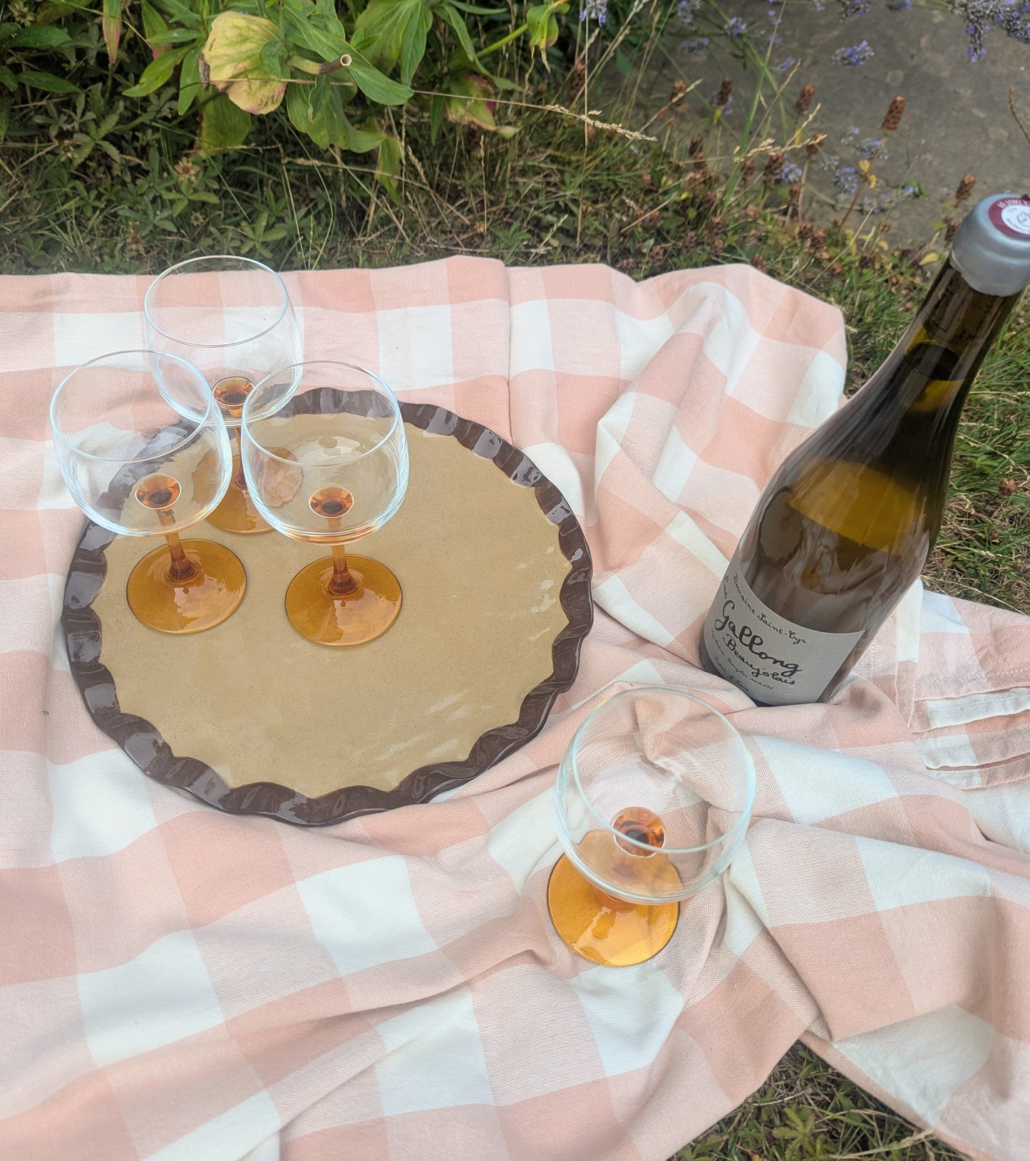 Set of Four Tall Amber Stemmed French Vintage Wine Glasses