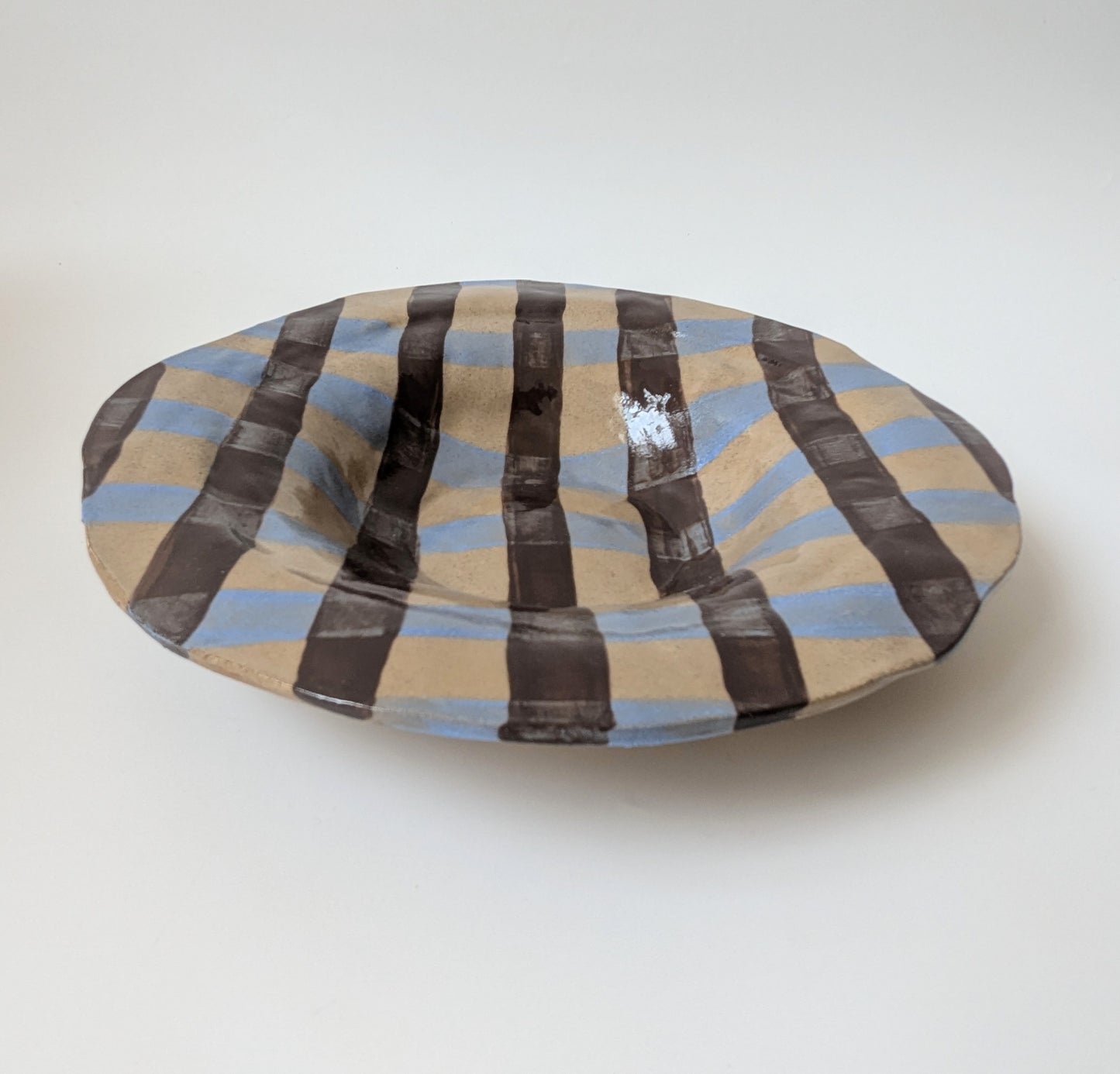 Baby Blue & Chocolate Brown Gingham Serving Bowl