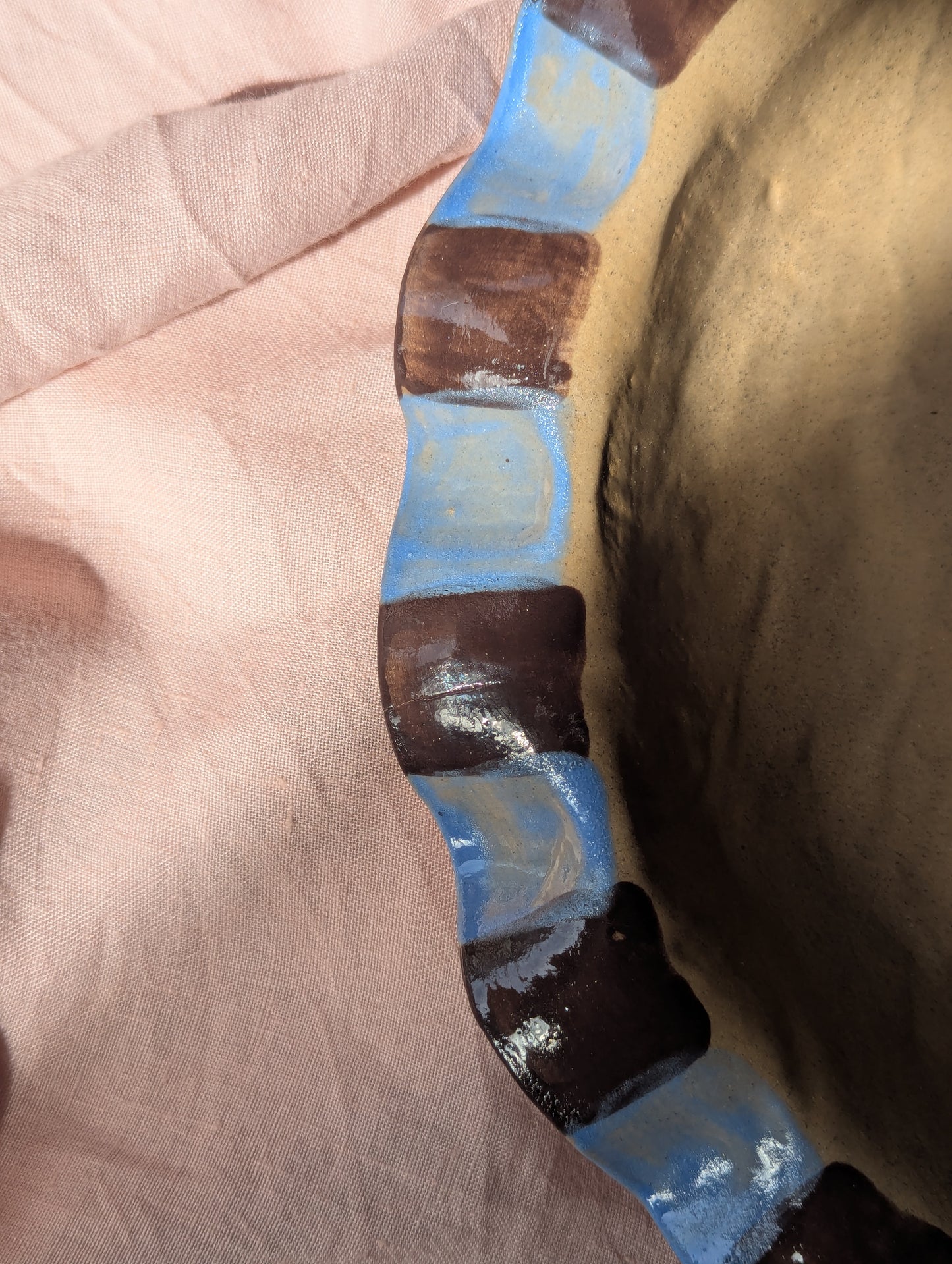 Baby Blue & Chocolate Brown Frill Serving Bowl Seconds