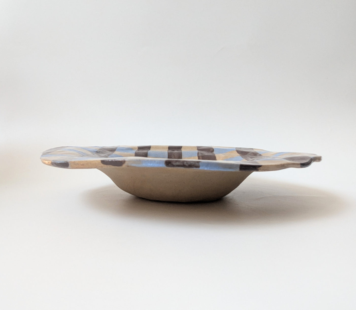 Baby Blue & Chocolate Brown Gingham Serving Bowl