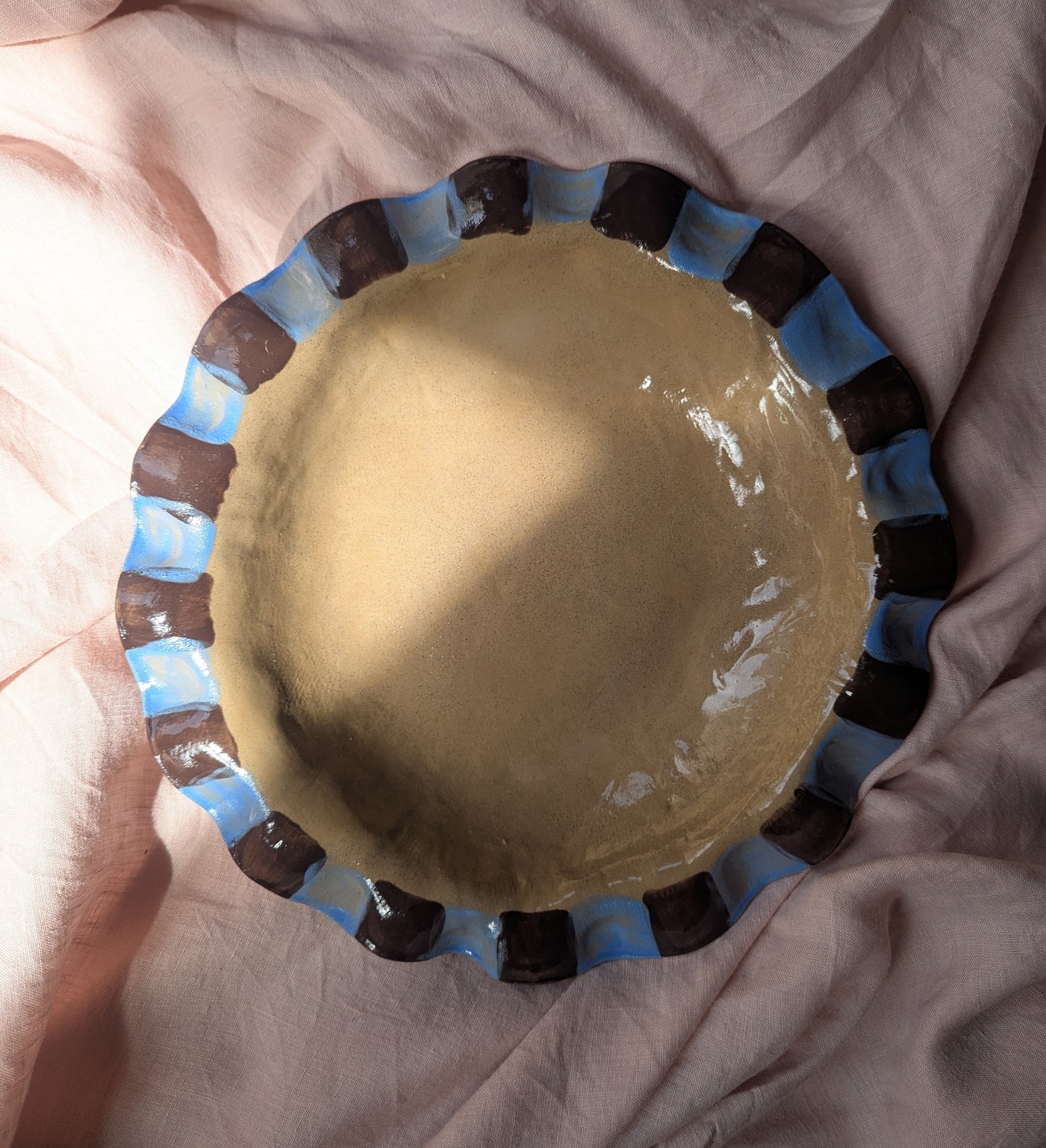 Baby Blue & Chocolate Brown Frill Serving Bowl Seconds