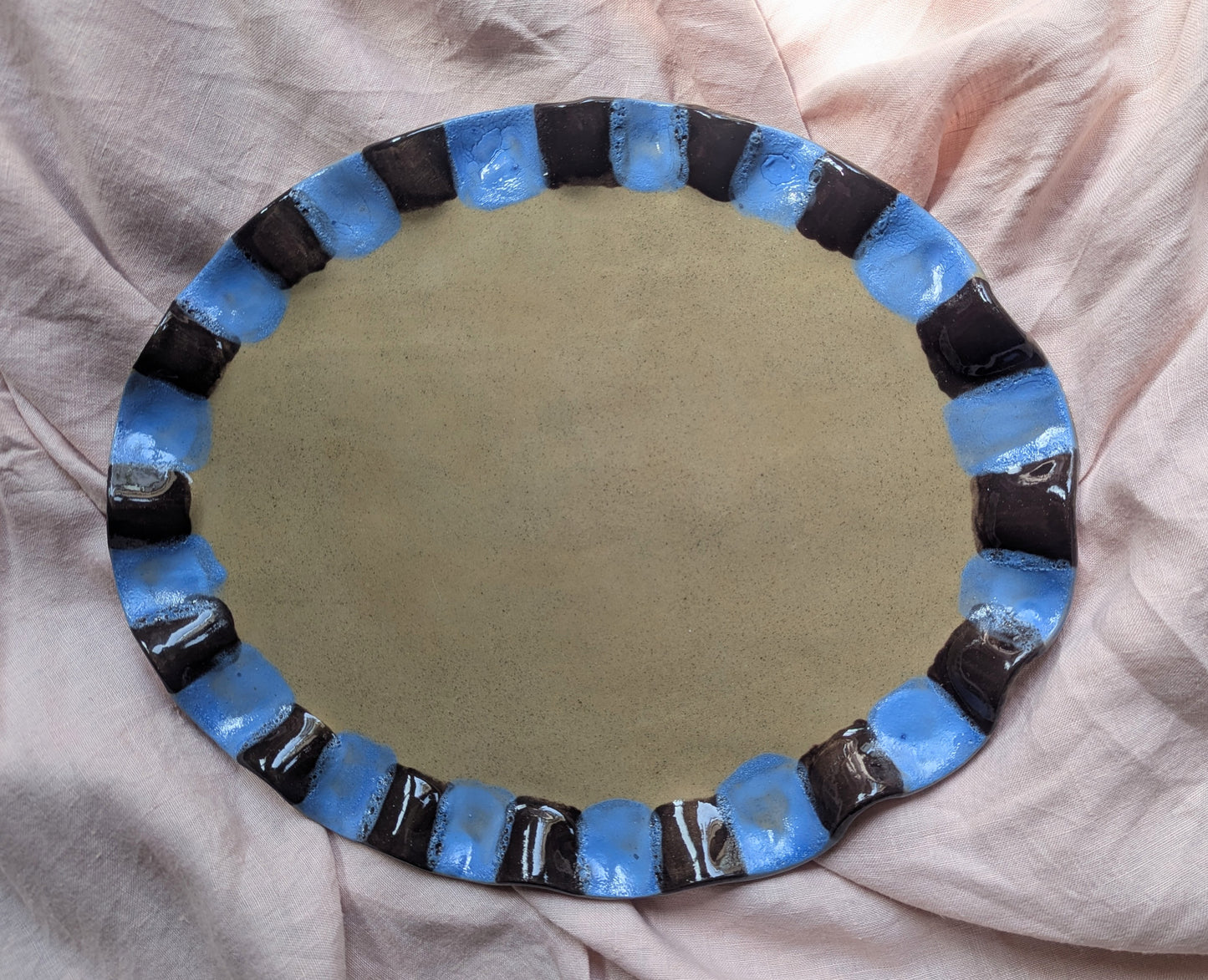 Baby Blue & Chocolate Brown Wavy Edged Platters Seconds