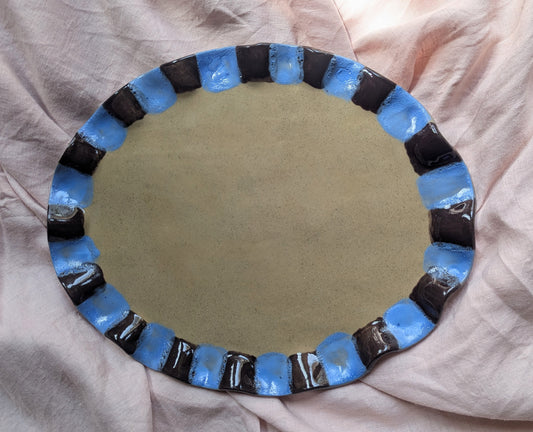 Baby Blue & Chocolate Brown Wavy Edged Platters Seconds