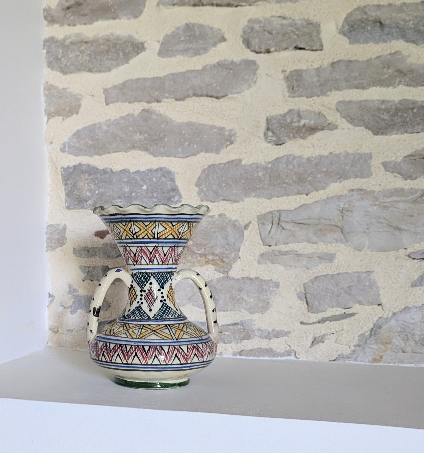 French Vintage Hand Painted Scalloped Vase