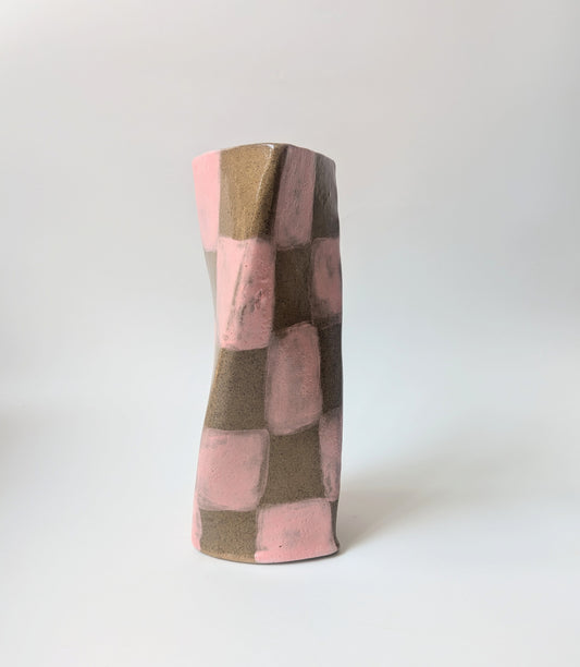 Pink Check Twist Vase Seconds