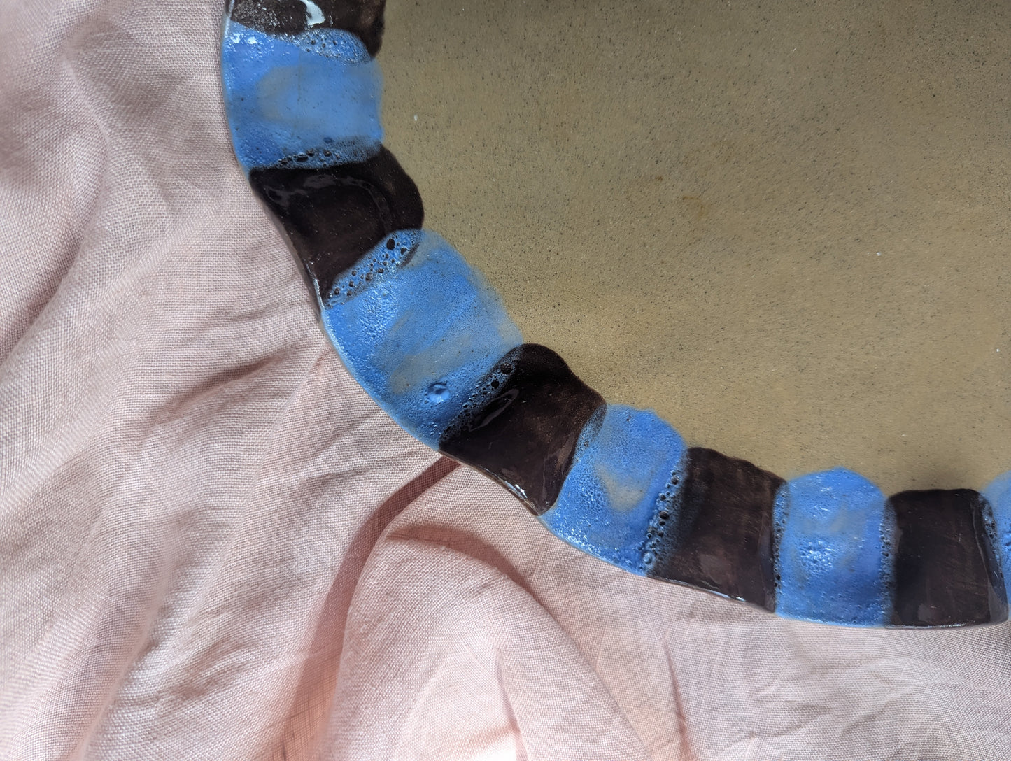 Baby Blue & Chocolate Brown Wavy Edged Platters Seconds
